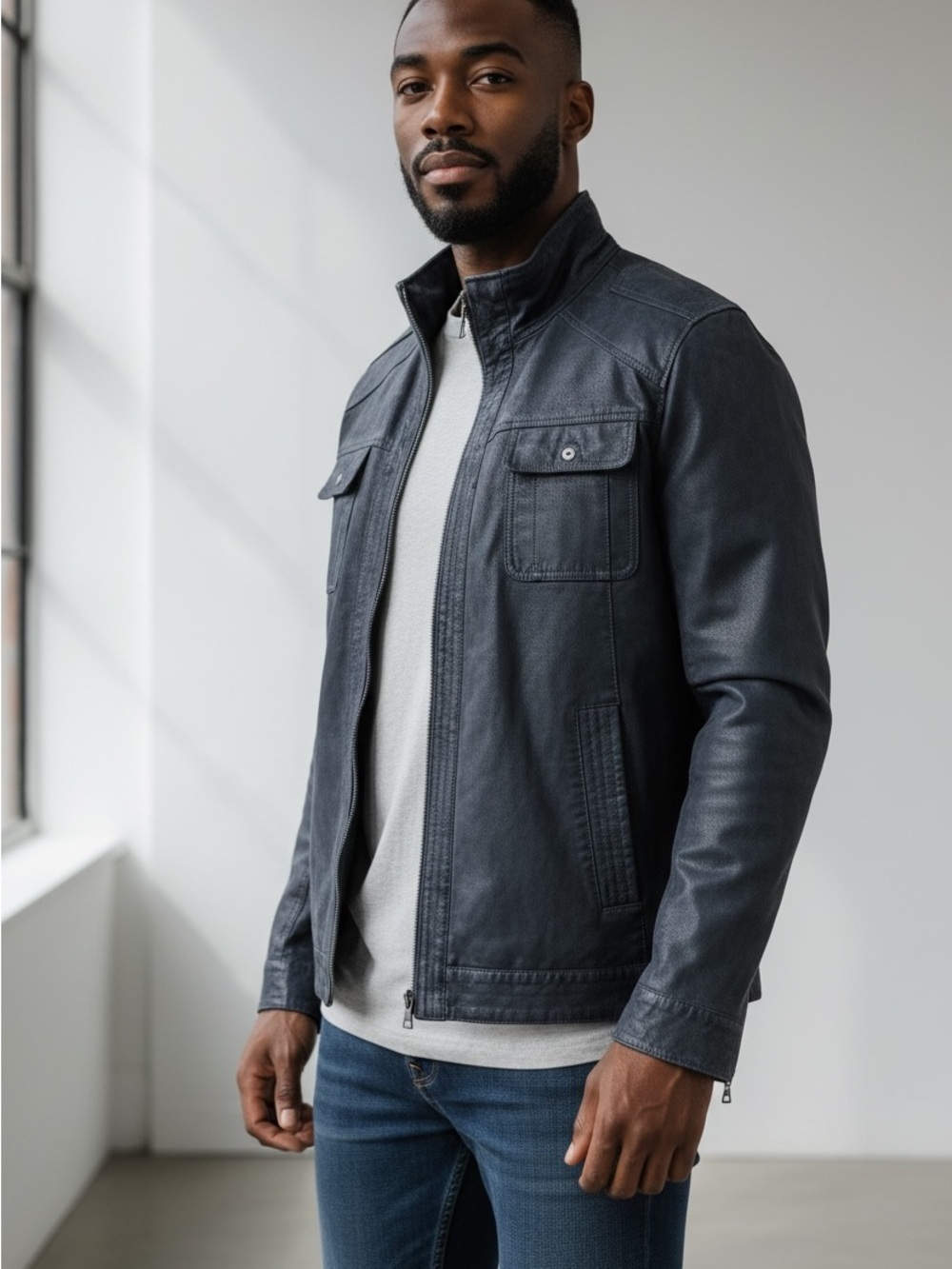 Danier Men's Charcoal Matte Leather Bomber Jacket 2XL